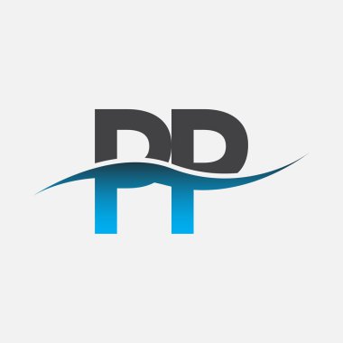 İlk harf logosu PP şirketinin adı Mavi ve Gri renkli Swoosh tasarımı. İş ve şirket kimliği için vektör logosu.