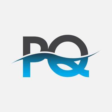 İlk harf logo PQ şirketi adı mavi ve gri renk desenli. İş ve şirket kimliği için vektör logosu.