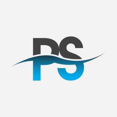 İlk harf logosu PS şirketinin adı Mavi ve Gri renkli Swoosh tasarımı. İş ve şirket kimliği için vektör logosu.
