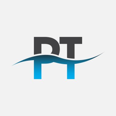 İlk harf logosu PT şirketinin adı mavi ve gri renk desenli. İş ve şirket kimliği için vektör logosu.