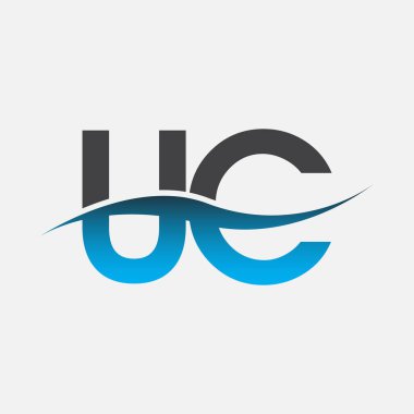 İlk harf UC şirket adı mavi ve gri renk swoosh tasarımı. İş ve şirket kimliği için vektör logosu.