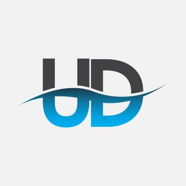 İlk harf UD logosu adı mavi ve gri renkli Swoosh tasarımı. İş ve şirket kimliği için vektör logosu.