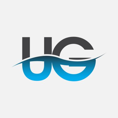 İlk harf UG şirketi adı mavi ve gri renk swoosh tasarımı. İş ve şirket kimliği için vektör logosu.