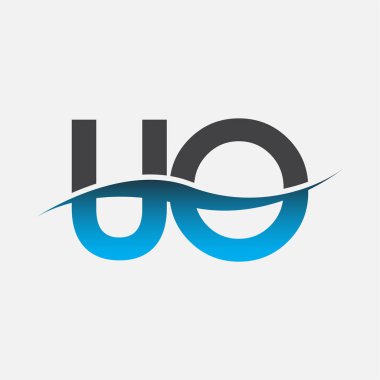 İlk harf UO UO şirketi adı mavi ve gri renkli Swoosh tasarımı. İş ve şirket kimliği için vektör logosu.