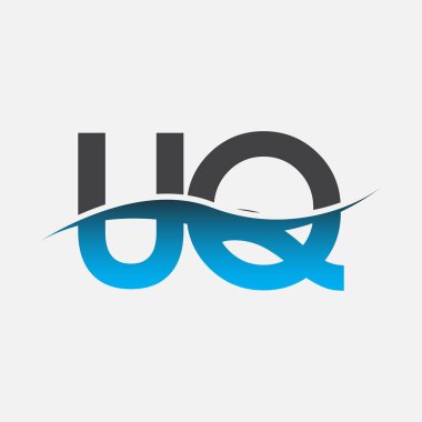İlk harf UQ şirketi adı mavi ve gri renk desenli. İş ve şirket kimliği için vektör logosu.