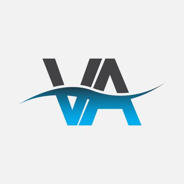 İlk harf logosu VA şirketinin adı mavi ve gri renk desenli. İş ve şirket kimliği için vektör logosu.