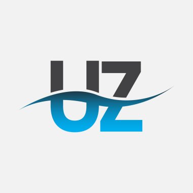 İlk harf UZ logosu. Mavi ve gri renkli Swoosh tasarımı. İş ve şirket kimliği için vektör logosu.