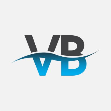 İlk harf logosu VB şirketinin adı Mavi ve Gri renkli Swoosh tasarımı. İş ve şirket kimliği için vektör logosu.