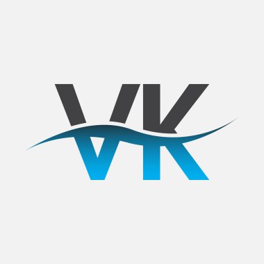 İlk harf logosu VK şirketinin adı mavi ve gri renk desenli. İş ve şirket kimliği için vektör logosu.