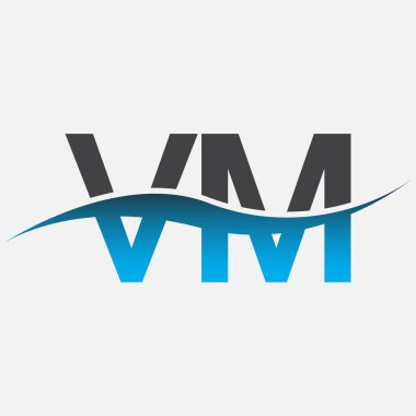 İlk harf logosu VM şirketinin adı mavi ve gri renk desenli. İş ve şirket kimliği için vektör logosu.