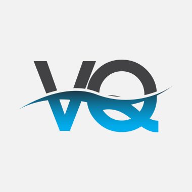 İlk harf logo VQ şirketinin adı mavi ve gri renk desenli. İş ve şirket kimliği için vektör logosu.