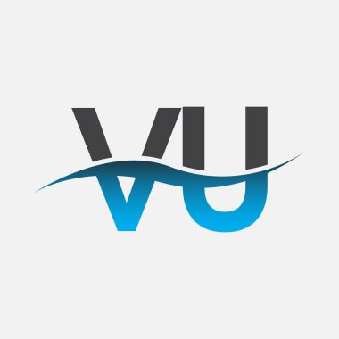 İlk harf logo VU şirketinin adı mavi ve gri renk desenli. İş ve şirket kimliği için vektör logosu.