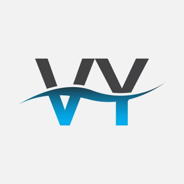 İlk harf logosu VY şirketinin adı mavi ve gri renk desenli. İş ve şirket kimliği için vektör logosu.
