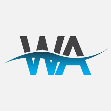 İlk harf logosu WA şirketinin adı mavi ve gri renk desenli. İş ve şirket kimliği için vektör logosu.
