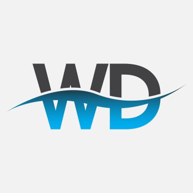 İlk harf logosu WD şirketinin adı mavi ve gri renk desenli. İş ve şirket kimliği için vektör logosu.