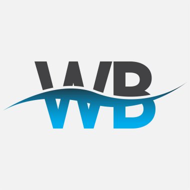 İlk harf logosu WB şirketinin adı mavi ve gri renk desenli. İş ve şirket kimliği için vektör logosu.