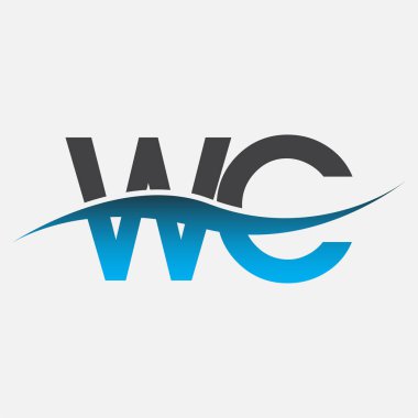 İlk harf logosu WC şirketi adı mavi ve gri renk swoosh tasarımı. İş ve şirket kimliği için vektör logosu.