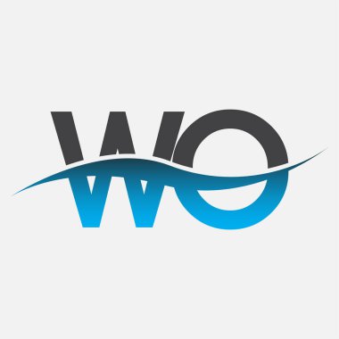 İlk harf logosu WO şirketinin adı mavi ve gri renk desenli. İş ve şirket kimliği için vektör logosu.