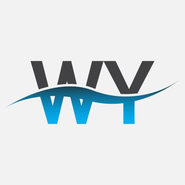 İlk harf logosu WY şirketinin adı mavi ve gri renk desenli. İş ve şirket kimliği için vektör logosu.