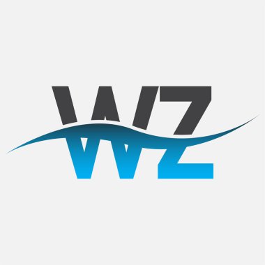 İlk harf logo WZ şirket adı mavi ve gri renk swoosh tasarımı. İş ve şirket kimliği için vektör logosu.