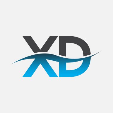 İlk harf logosu XD şirket adı mavi ve gri renk swoosh tasarımı. İş ve şirket kimliği için vektör logosu.