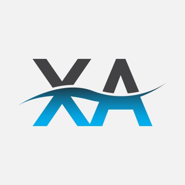 İlk harf XA şirket adı Mavi ve Gri renkli Swoosh tasarımı. İş ve şirket kimliği için vektör logosu.