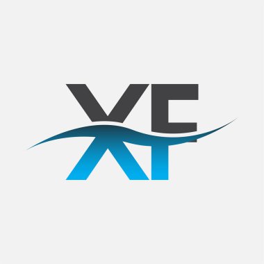 İlk harf logosu XF şirket adı mavi ve gri renk swoosh tasarımı. İş ve şirket kimliği için vektör logosu.