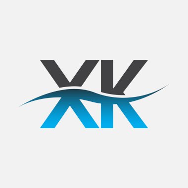 İlk harf XK şirketi adı mavi ve gri renk swoosh tasarımı. İş ve şirket kimliği için vektör logosu.
