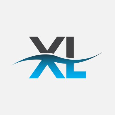 İlk harf logosu XL şirket adı mavi ve gri renk swoosh tasarımı. İş ve şirket kimliği için vektör logosu.