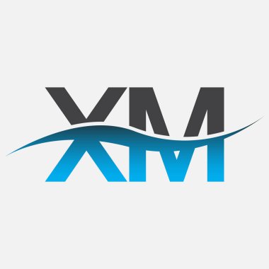 İlk harf logosu XM şirketi mavi ve gri renk desenli. İş ve şirket kimliği için vektör logosu.