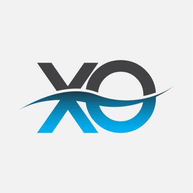 İlk harf logosu XO şirketinin adı mavi ve gri renk desenli. İş ve şirket kimliği için vektör logosu.