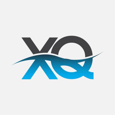 İlk harf logosu XQ şirketinin adı mavi ve gri renk swoosh tasarımı. İş ve şirket kimliği için vektör logosu.