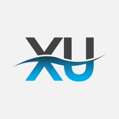 İlk harf logosu XU şirketinin adı mavi ve gri renk desenli. İş ve şirket kimliği için vektör logosu.