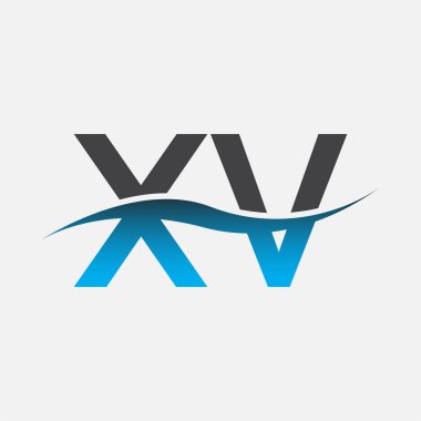 İlk harf logosu XV şirket adı mavi ve gri renk swoosh tasarımı. İş ve şirket kimliği için vektör logosu.
