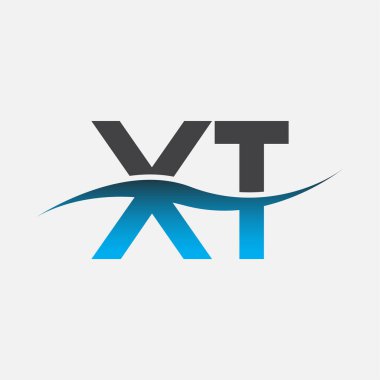 İlk harf logosu XT şirketinin adı mavi ve gri renk desenli. İş ve şirket kimliği için vektör logosu.