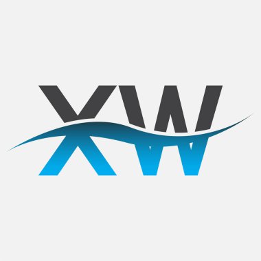 İlk harf XW şirket adı mavi ve gri renk swoosh tasarımı. İş ve şirket kimliği için vektör logosu.