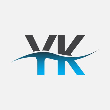 İlk harf YK şirketi adı mavi ve gri renk desenli. İş ve şirket kimliği için vektör logosu.