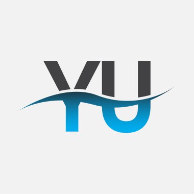 İlk harf logosu. Şirketin adı Mavi ve Gri renkli Swoosh tasarımı. İş ve şirket kimliği için vektör logosu.