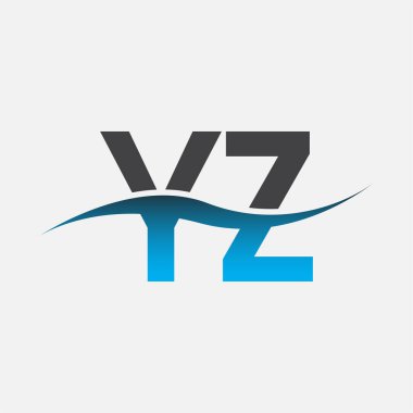 İlk harf YZ şirket adı mavi ve gri renk swoosh tasarımı. İş ve şirket kimliği için vektör logosu.