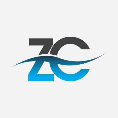 İlk harf logosu ZC şirketinin adı mavi ve gri renk desenli. İş ve şirket kimliği için vektör logosu.