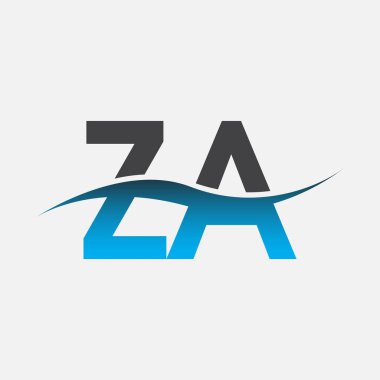 İlk harf ZA şirketi adı mavi ve gri renkli Swoosh tasarımı. İş ve şirket kimliği için vektör logosu.