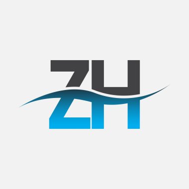 İlk harf ZH şirketi adı mavi ve gri renk swoosh tasarımı. İş ve şirket kimliği için vektör logosu.