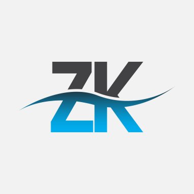 İlk harf logosu ZK şirketi mavi ve gri renk desenli. İş ve şirket kimliği için vektör logosu.