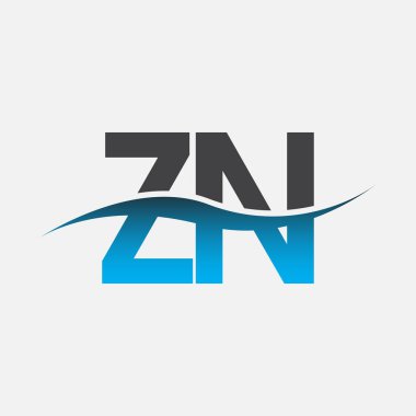 İlk harf logosu ZN. Mavi ve gri renkli Swoosh tasarımı. İş ve şirket kimliği için vektör logosu.