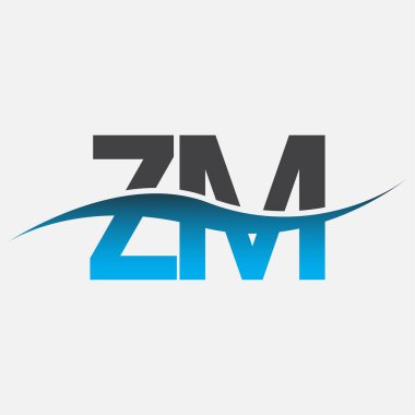 İlk harf logosu ZM şirketinin adı mavi ve gri renk desenli. İş ve şirket kimliği için vektör logosu.