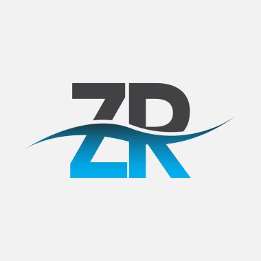 İlk harf logosu ZR. Mavi ve gri renkli Swoosh tasarımı. İş ve şirket kimliği için vektör logosu.