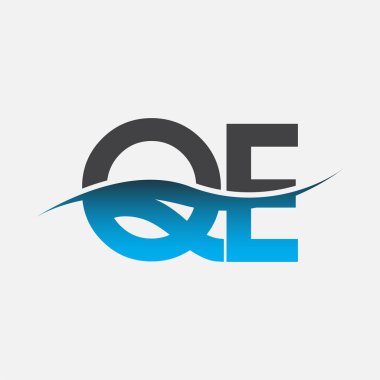 İlk harf QE şirket adı mavi ve gri renk swoosh tasarımı. İş ve şirket kimliği için vektör logosu.