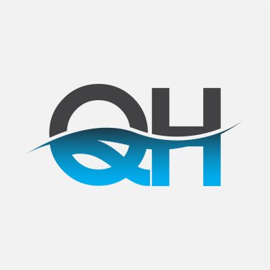 İlk harf QH şirket adı mavi ve gri renk swoosh tasarımı. İş ve şirket kimliği için vektör logosu.
