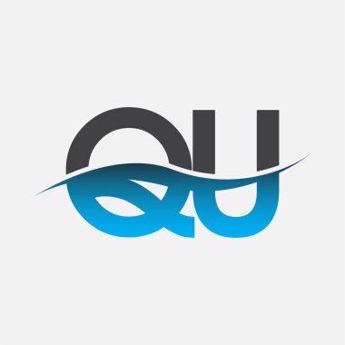 İlk harf QU şirket adı mavi ve gri renk swoosh tasarımı. İş ve şirket kimliği için vektör logosu.