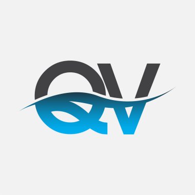 İlk harf QV şirket adı mavi ve gri renk swoosh tasarımı. İş ve şirket kimliği için vektör logosu.